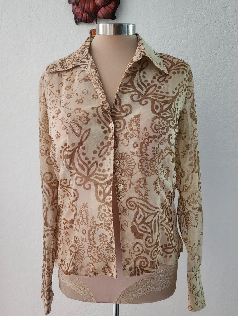 VERTIGO | Women's Beige & Brown Print Button-Up Shirt